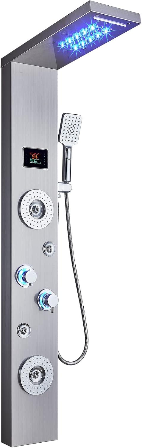 ELLO&ALLO LED Shower Panel Tower System, Brushed Nickel