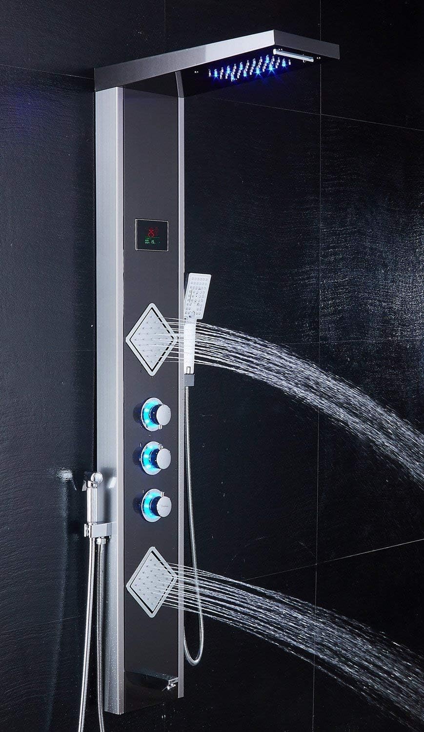 ELLO&ALLO LED Shower Panel Tower System (Brushed Nickel/Black) (image 2)