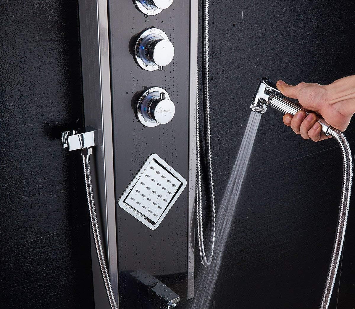 ELLO&ALLO LED Shower Panel Tower System (Brushed Nickel/Black) (image 4)