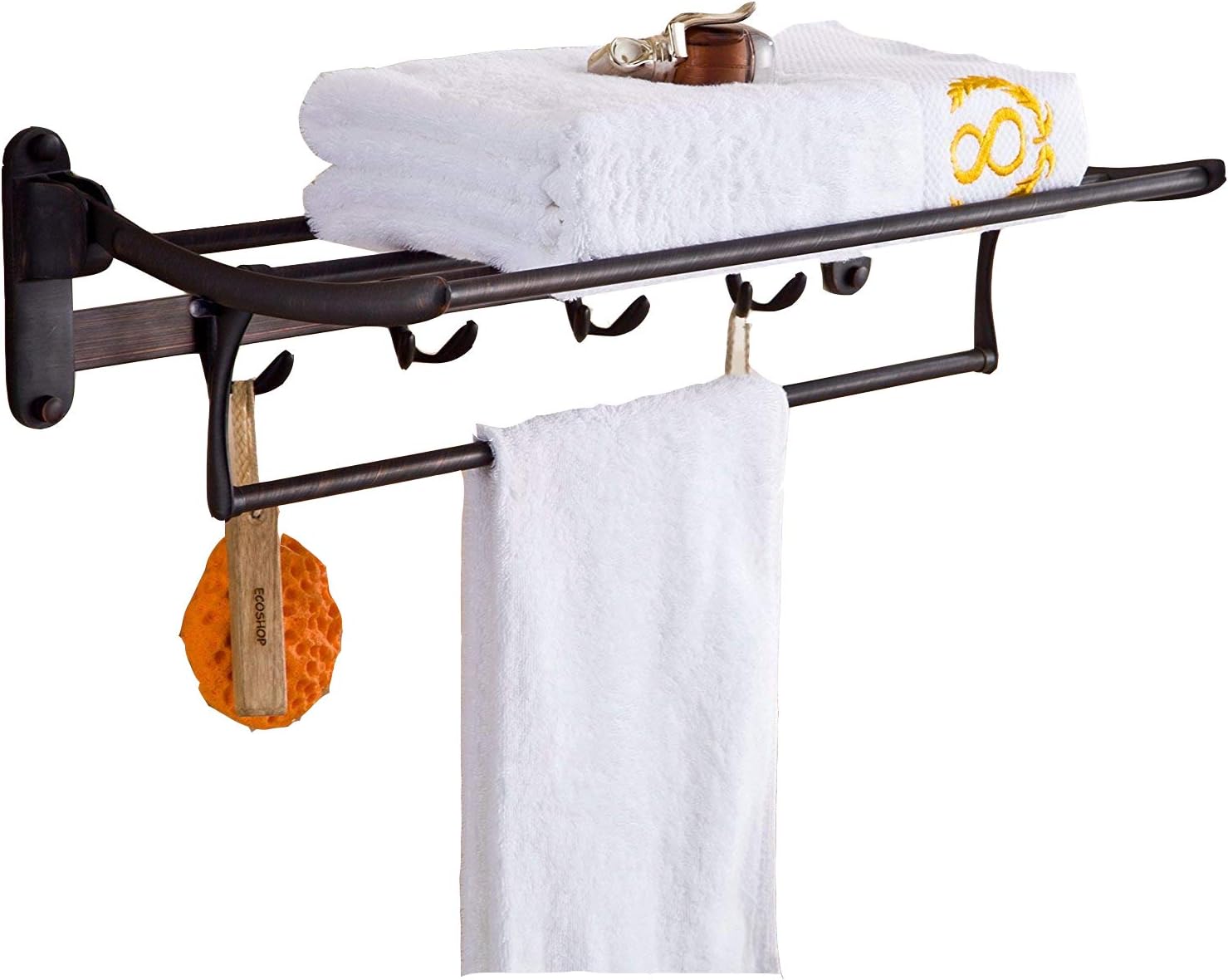 ELLO&ALLO Oil Rubbed Bronze Towel Rack with Foldable Bar and Hooks