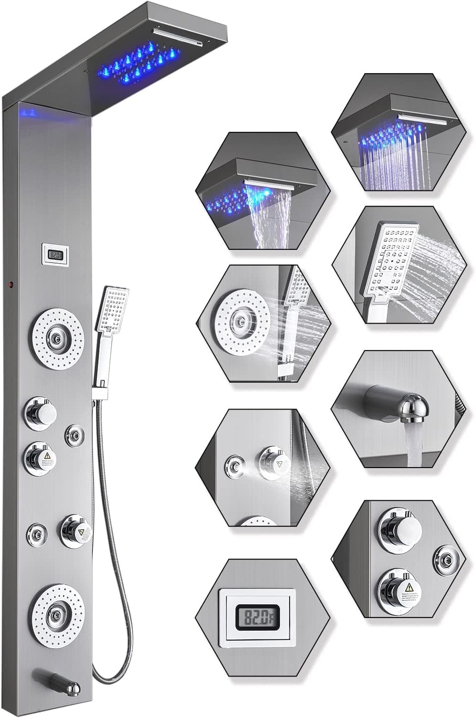 ELLO&ALLO Stainless Steel Shower Panel Tower System (Brushed Nickel)