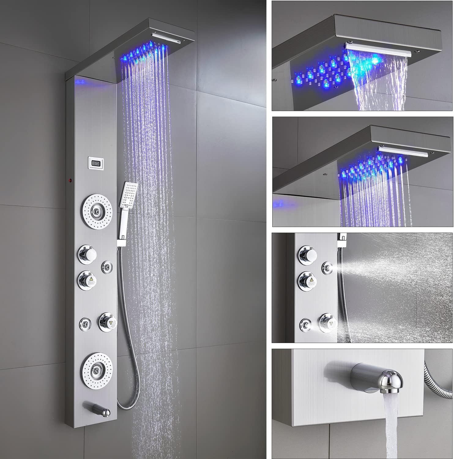 ELLO&ALLO Stainless Steel Shower Panel Tower System (Brushed Nickel) (image 3)
