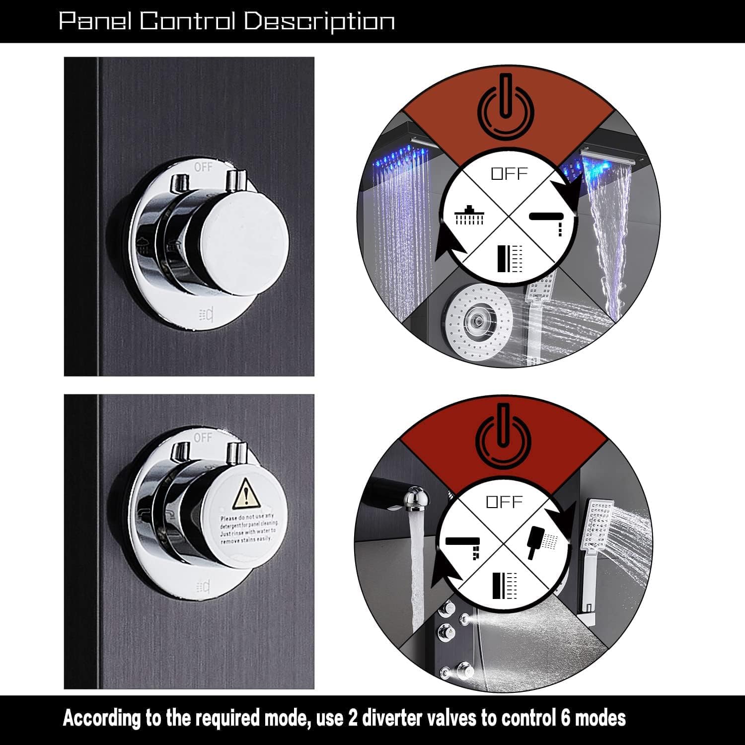 ELLO&ALLO Stainless Steel Shower Panel Tower System with LED Shower Head (image 3)