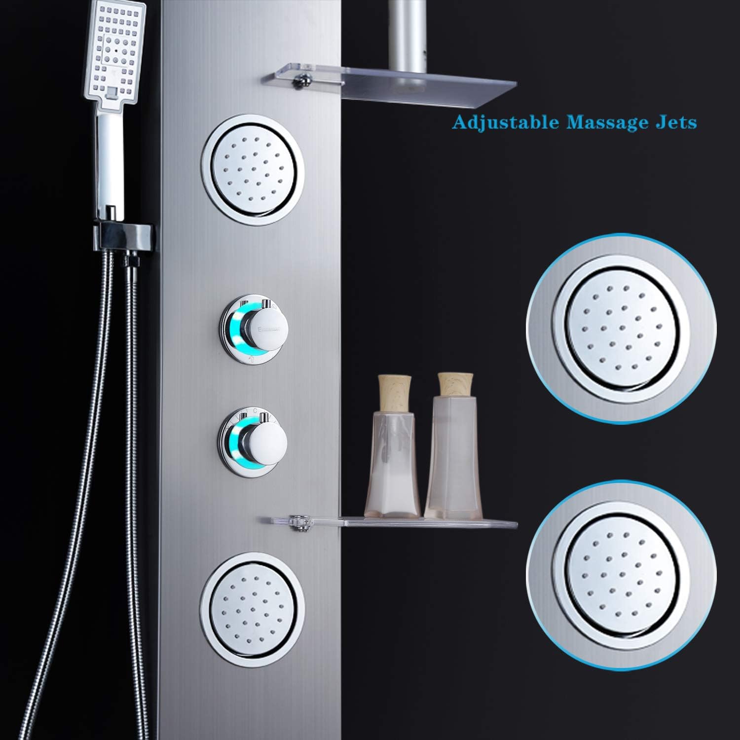 ELLO&ALLO Stainless Steel Shower Panel Tower with LED Rainfall Head (image 3)